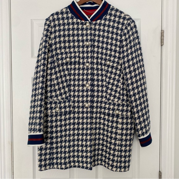Marc Aurel Jackets & Blazers - Marc Aurel Navy & Ivory Houndstooth Boucle Pearl Button Coat Size 46 (XL)